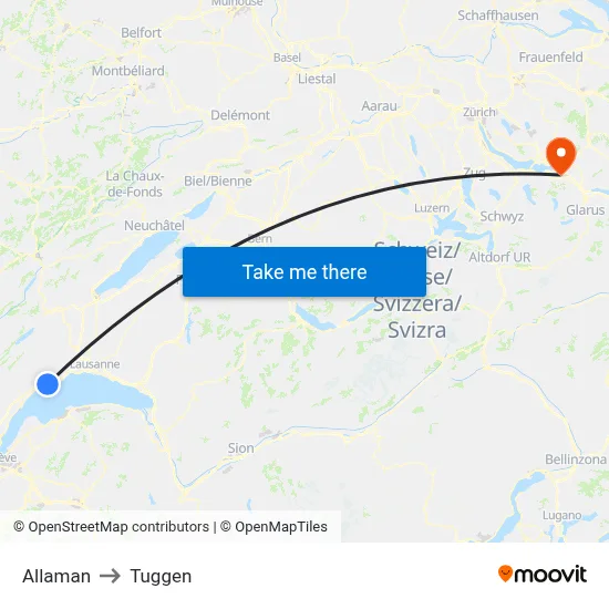 Allaman to Tuggen map