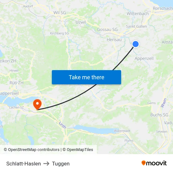 Schlatt-Haslen to Tuggen map