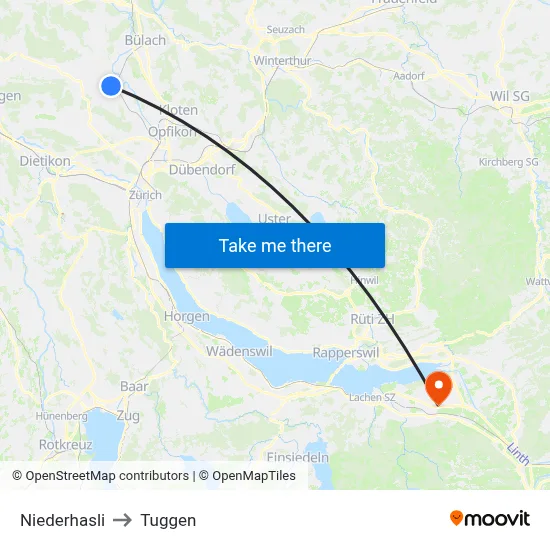 Niederhasli to Tuggen map