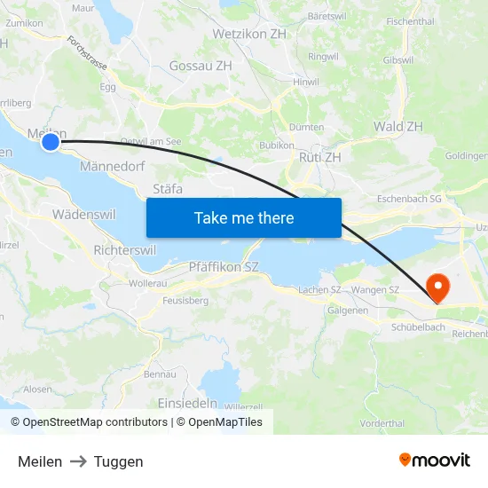 Meilen to Tuggen map