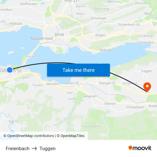Freienbach to Tuggen map