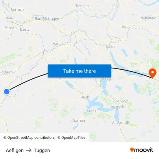 Aefligen to Tuggen map
