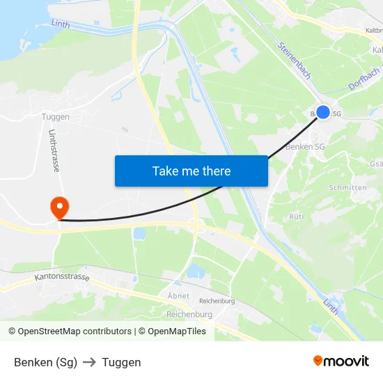 Benken (Sg) to Tuggen map