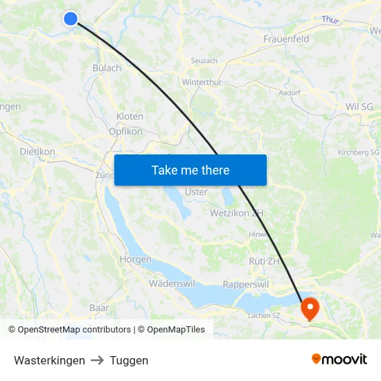 Wasterkingen to Tuggen map