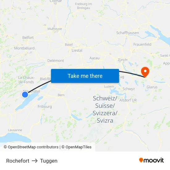 Rochefort to Tuggen map