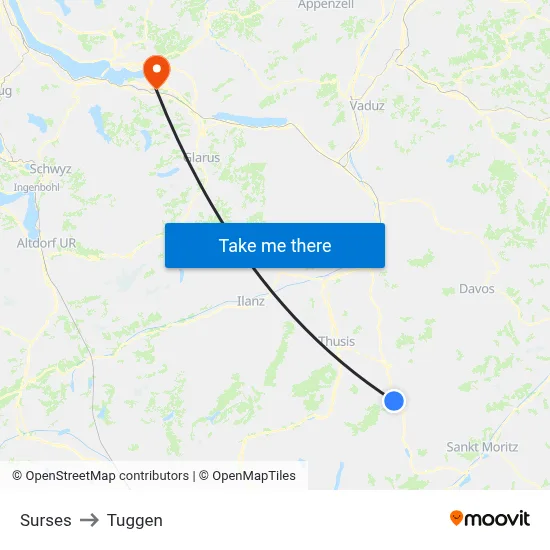Surses to Tuggen map