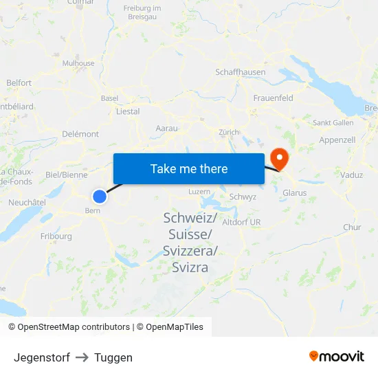 Jegenstorf to Tuggen map