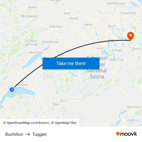 Buchillon to Tuggen map