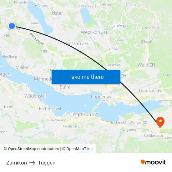 Zumikon to Tuggen map