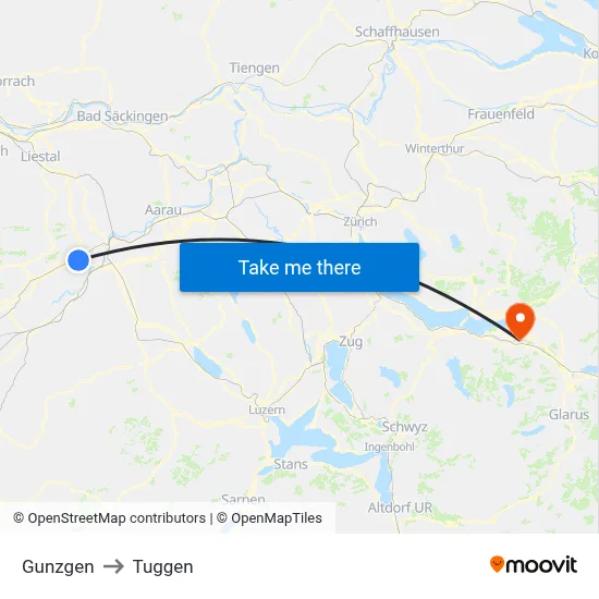 Gunzgen to Tuggen map