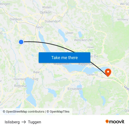 Islisberg to Tuggen map