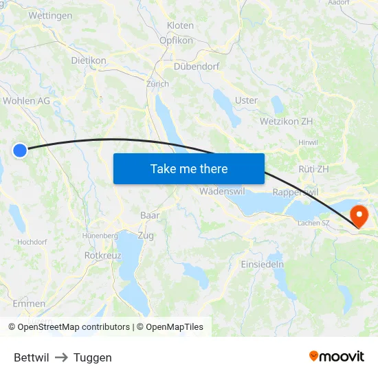 Bettwil to Tuggen map
