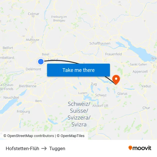 Hofstetten-Flüh to Tuggen map