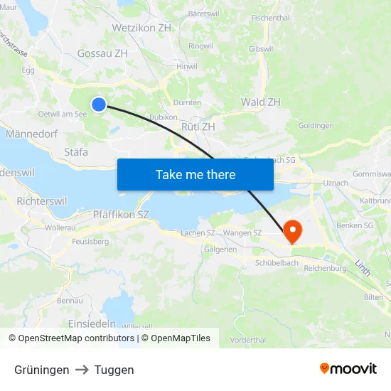 Grüningen to Tuggen map
