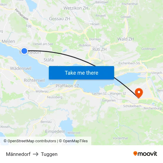 Männedorf to Tuggen map