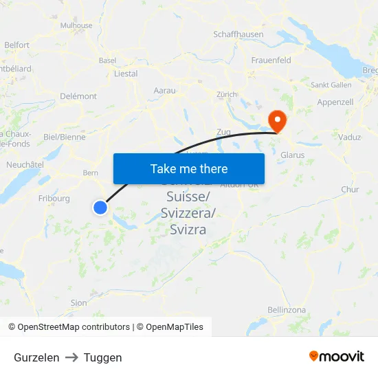 Gurzelen to Tuggen map