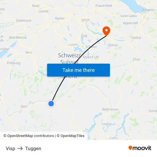 Visp to Tuggen map