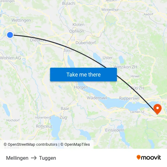 Mellingen to Tuggen map