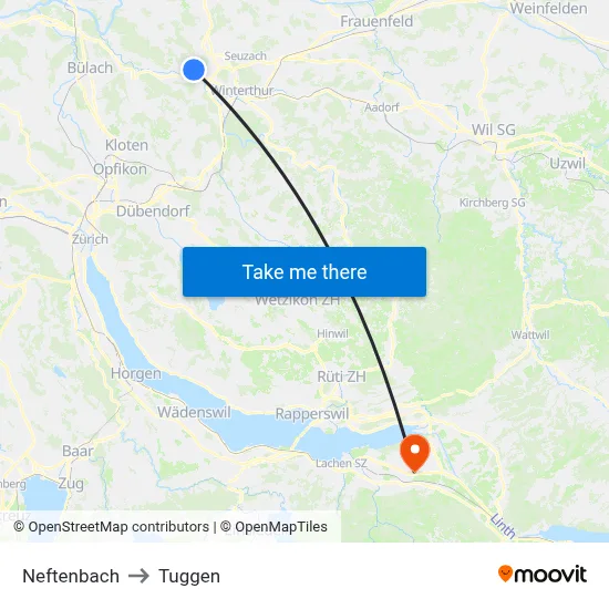 Neftenbach to Tuggen map