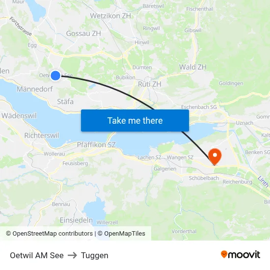 Oetwil AM See to Tuggen map