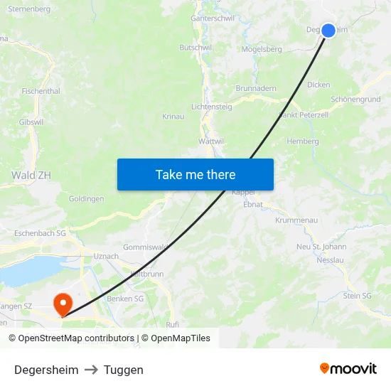 Degersheim to Tuggen map