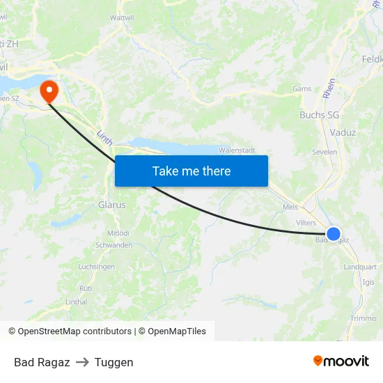 Bad Ragaz to Tuggen map