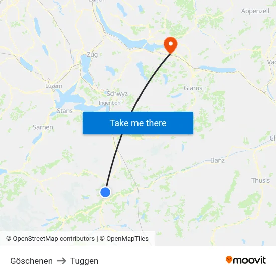 Göschenen to Tuggen map