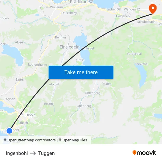 Ingenbohl to Tuggen map
