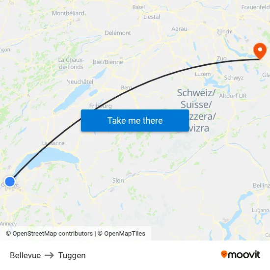 Bellevue to Tuggen map