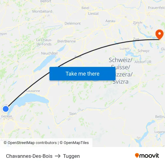 Chavannes-Des-Bois to Tuggen map