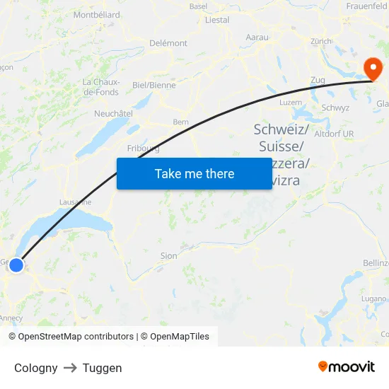 Cologny to Tuggen map