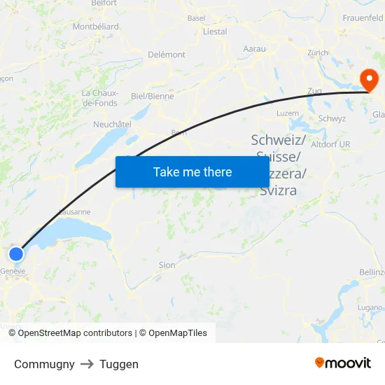 Commugny to Tuggen map