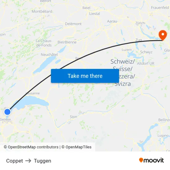 Coppet to Tuggen map