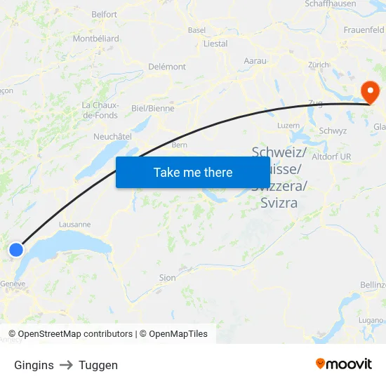 Gingins to Tuggen map