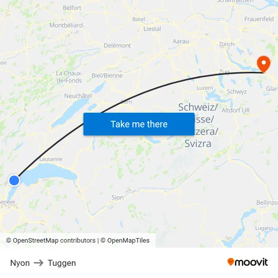 Nyon to Tuggen map