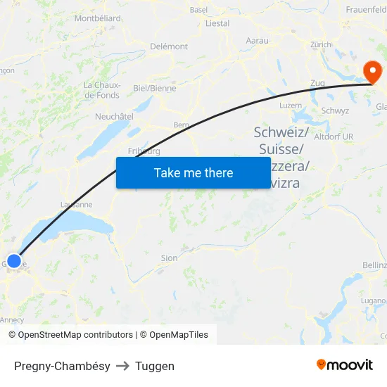 Pregny-Chambésy to Tuggen map