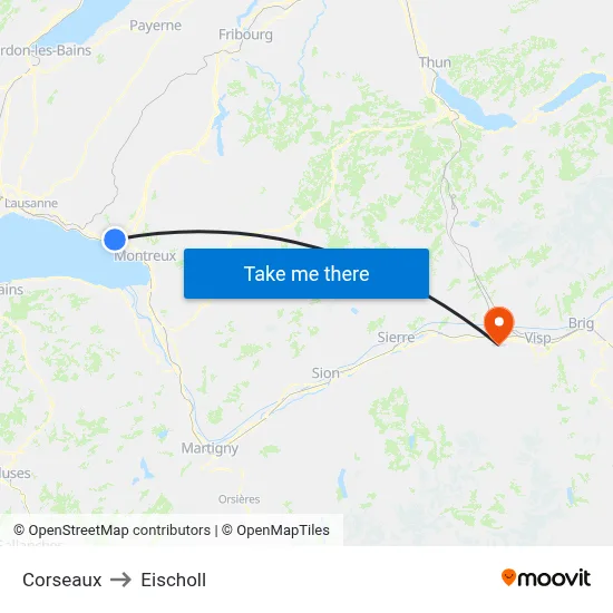Corseaux to Eischoll map