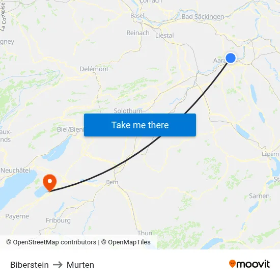 Biberstein to Murten map