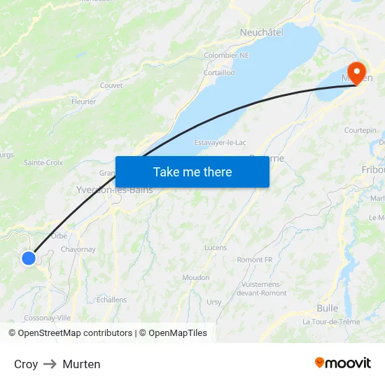 Croy to Murten map