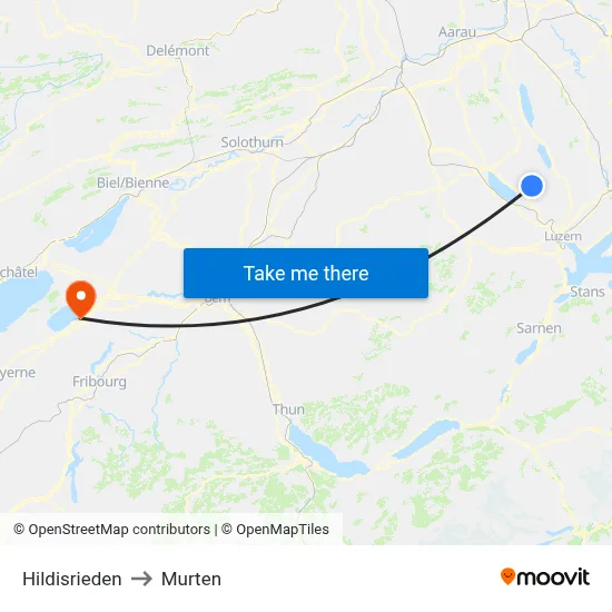 Hildisrieden to Murten map