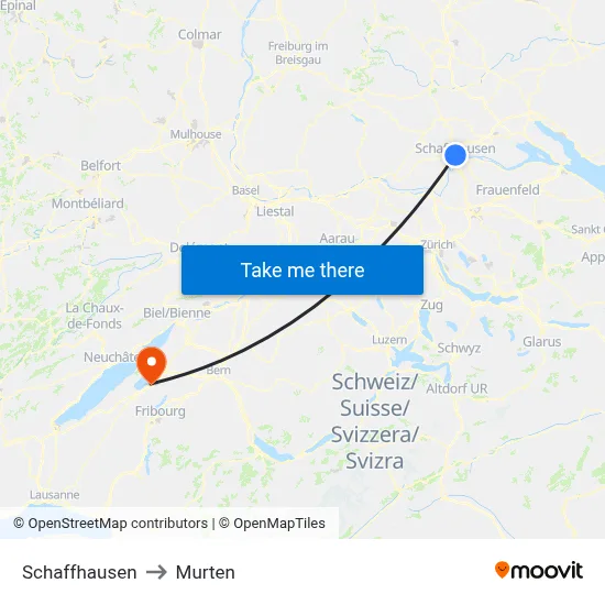Schaffhausen to Murten map