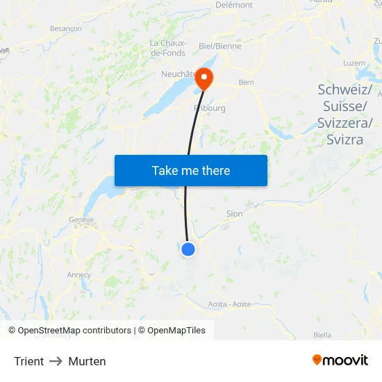Trient to Murten map