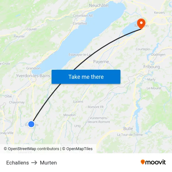 Echallens to Murten map