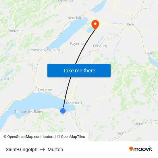 Saint-Gingolph to Murten map