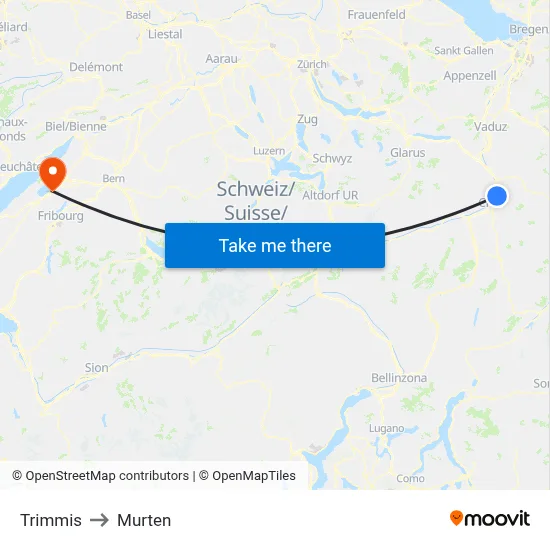 Trimmis to Murten map