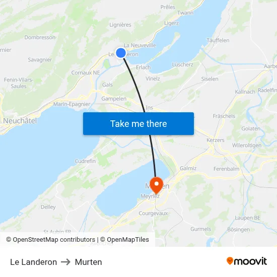 Le Landeron to Murten map
