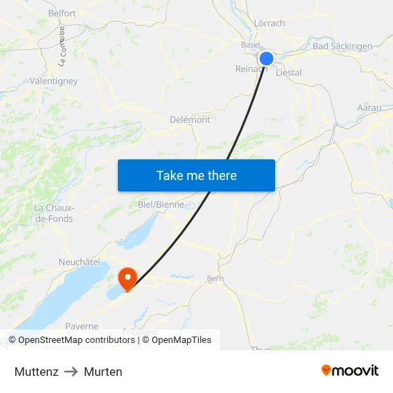 Muttenz to Murten map