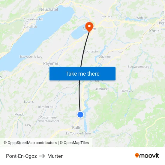 Pont-En-Ogoz to Murten map