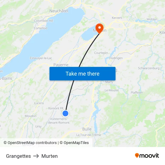 Grangettes to Murten map