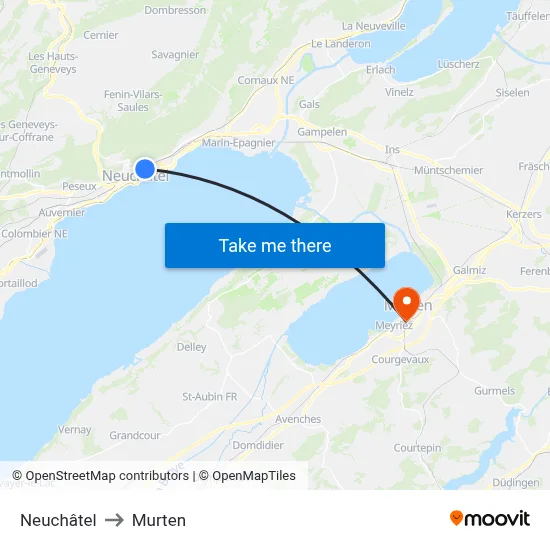 Neuchâtel to Murten map